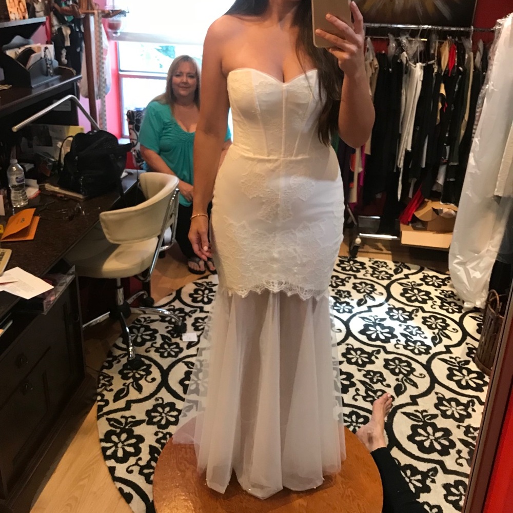 Bcbg White Lace w/ Tulle Dress